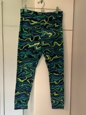 No Boundaries Teal, Navy & Lime Swirl Kids Leggings